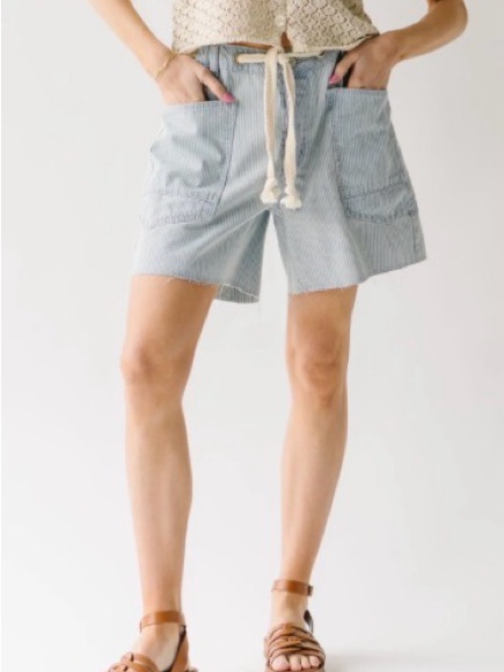 Striped Drawstring Barrel Shorts